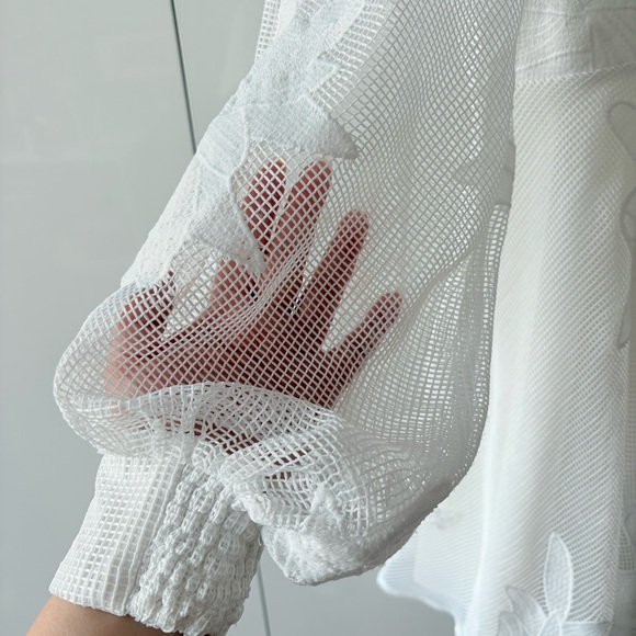 Anthropologie White Sheer Sleeve Dress - Picture 7 of 16